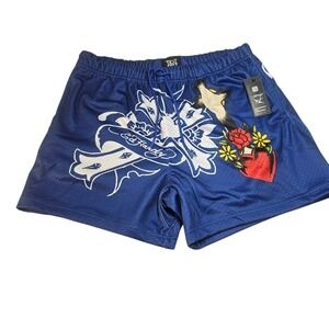 ED HARDY-NWT-Men's Pop Blue Graphic Print Polyester Drawstring Shorts-Size Large